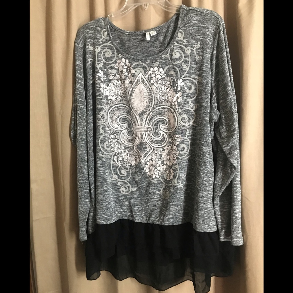 Eat 1946 grey 22W & 24W heather grey with black tulle organza hem & fleur de lis
